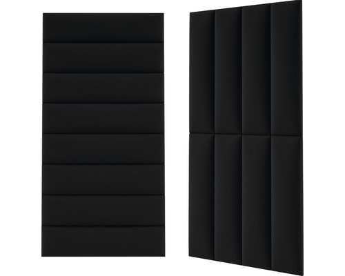 Zwei schwarze Akustikpaneele mit horizontalen und vertikalen Rillen