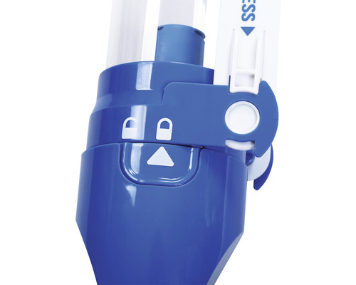 Vue détaillée d''un appareil bleu avec des symboles de verrouillage et de déverrouillage