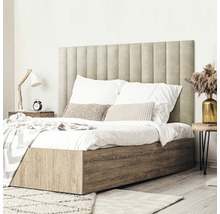 Bett mit gestepptem Kopfteil, Holzrahmen und Nachttisch