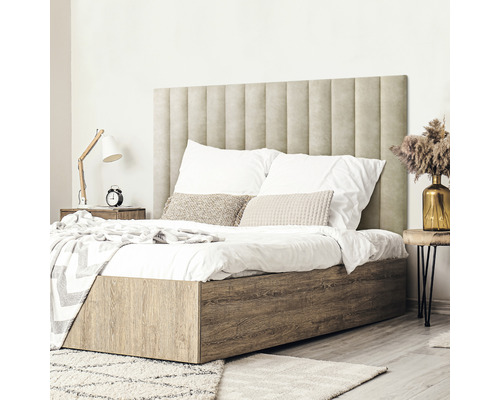 Coussin mural Preston marron clair aspect cuir 15 x 90 cm Lit avec tête de lit matelassée, cadre en bois et table de chevet