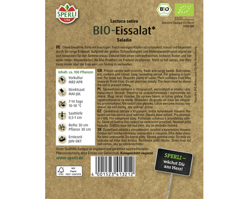Sachet de graines de laitue ice biologique de la marque Sperli
