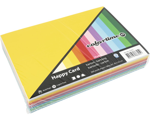 Carton de couleur Happy Card couleurs assorties, A3, 300 feuilles