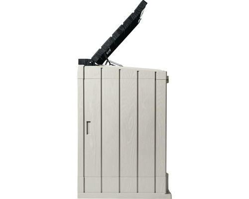 Gartentruhe mit geöffnetem Deckel für den Aussenbereich