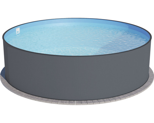Ensemble de piscine hors sol à paroi en acier Planet Pool ronde Ø 350x120 cm avec groupe de filtration à sable, échelle, skimmer intégré, sable de filtration et flexible de raccordement gris