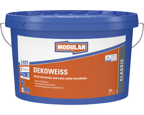 MODULAN Dekoweiß 3101 peinture murale blanche 5 l Seau de peinture d''intérieur Modulan Dekoweiss, 5 litres