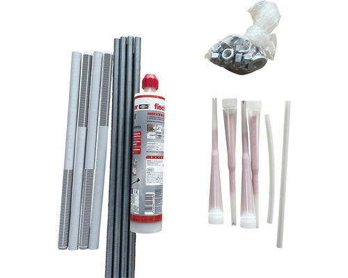 Fischer Hochleistungs-Injektionsmörtel FIS V, Ankerstangen, Siebhülsen, Injektionsanker und Muttern in einer Packung