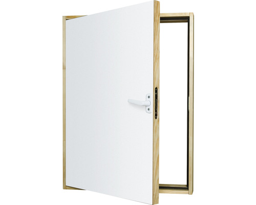 Geöffnete weiße Innentür mit Holztürrahmen