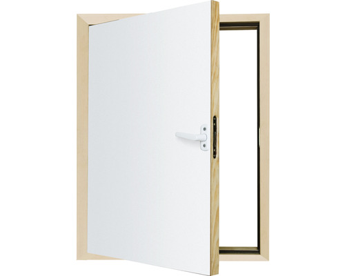 Geöffnete weiße Innentür mit Holzzarge