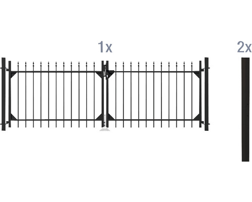 Doppeltor-Set ALBERTS Chaussee inkl. zwei Pfosten 301 x 100 cm matt-schwarz