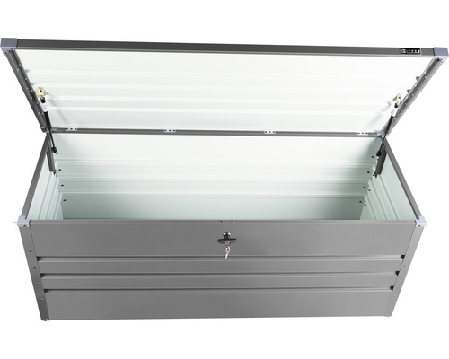 Coffre de rangement ouvert en métal avec clé