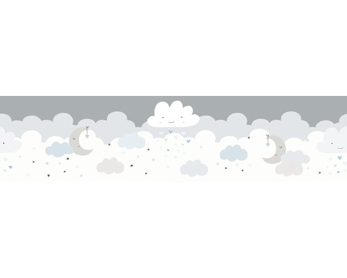 Bordüre selbstklebend 40374-4 Only Border Wolken grau 5 m x 15 cm Tapete mit Wolken und Monden für Kinderzimmer