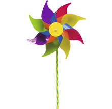 Moulinet multicolore avec bouton jaune au centre