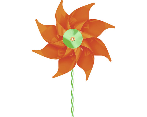 Moulinet orange avec tige rayée vert et blanc
