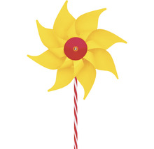 Moulin à vent jaune avec un bâton rayé rouge et blanc