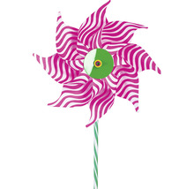 Moulin à vent avec rayures roses et blanches et une partie centrale verte