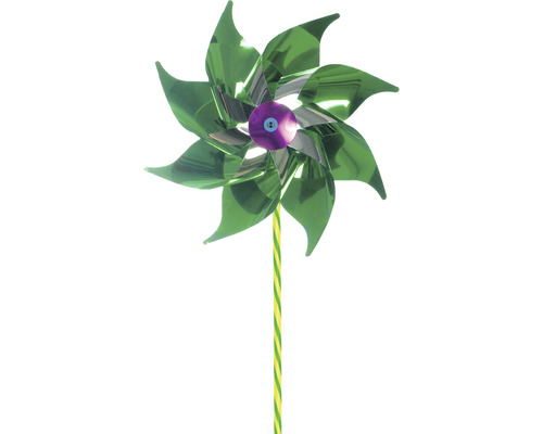 Moulin à vent avec hélice verte et bâton rayé jaune