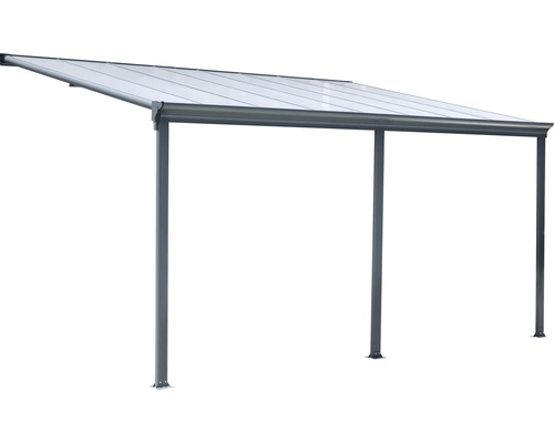 Überdachung mit Polycarbonatplatten und drei Stützpfosten