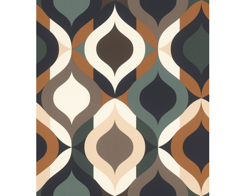 Papier peint intissé 463729 Salsa rétro beige orange vert Papier peint à motif géométrique