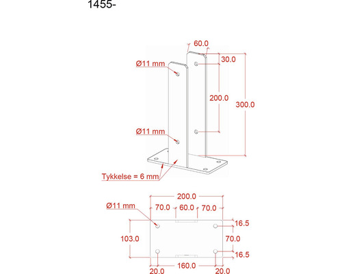 Dessin technique d''un support de poteau avec indications de dimensions