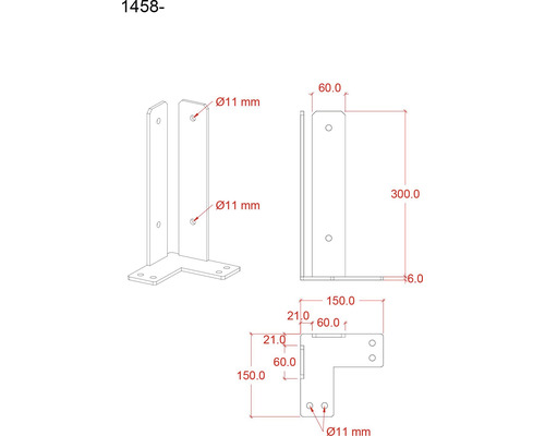 Dessin technique d''un raccord d''angle avec indications de mesure.