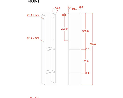 Dessin technique d''un support d''étagère avec dimensions