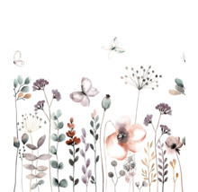 Illustration de papillons et de diverses fleurs des champs