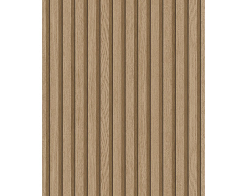 Papier peint intissé 33958 Botanica 3D aspect bois marron Panneau en bois avec lamelles verticales