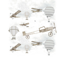 Papier peint panoramique intissé 45859 Kids Walls avions montgolfières gris marron 4 pces 270 x 212 cm