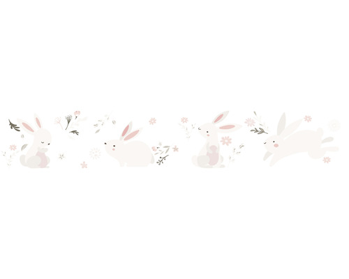 Bordüre 45861 Kids Walls Hasen rosa weiß grau 5 m x 17,5 cm Dekorative Osterhasen Wandtattoo Illustration