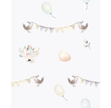 Muster mit Vogel, Girlande, Blumen und Luftballons