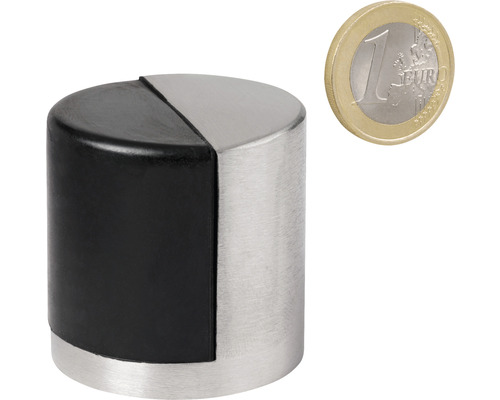 Butoir de porte en acier inoxydable et caoutchouc à côté d''une pièce d''un euro