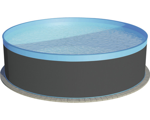 Ensemble de piscine hors sol à paroi en acier Planet Pool ronde Ø 550x120 cm gris avec système de filtration, échelle, skimmer, revêtement intérieur, sable de filtration et flexible de raccordement Piscine ronde remplie d''eau