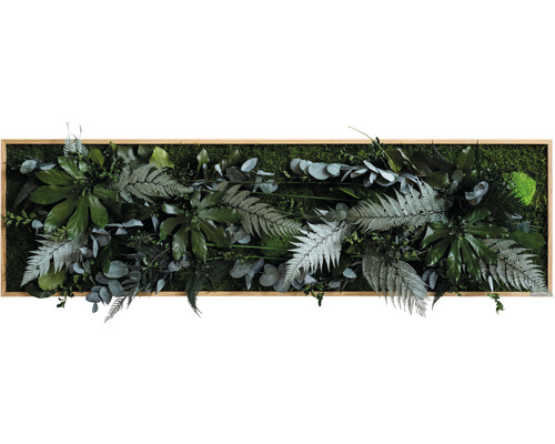 Tableau végétal Design jungle cadre aspect chêne 140x40 cm