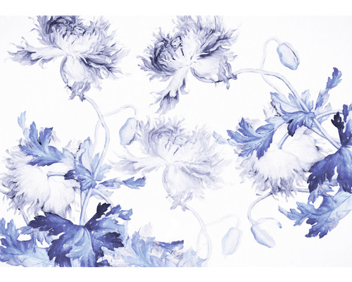 Papier peint panoramique intissé X7-1093 Blue Silhouettes 7 pces 350 x 250 cm Motif floral décoratif avec fleurs et feuilles