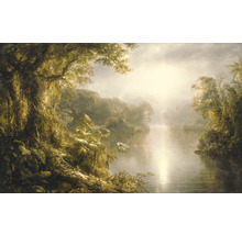 Peinture d''un paysage tropical avec une végétation luxuriante et une rivière paisible