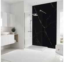 Salle de bains moderne avec cabine de douche, lavabo et miroir