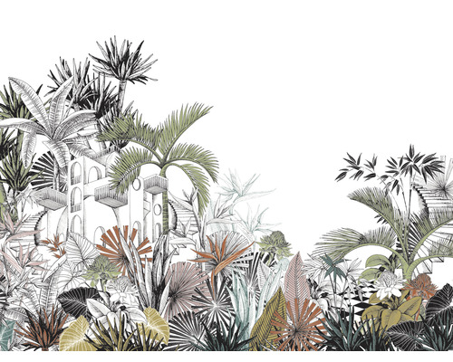 Papier peint panoramique intissé 688146 Tropical House jungle noir blanc vert 8 parties 300 x 400 cm