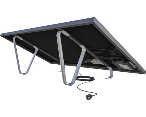 Rückansicht eines Solarmoduls mit Befestigungsmaterial und Anschlusskabel