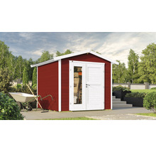 Abri de jardin avec double porte et fenêtre dans le jardin
