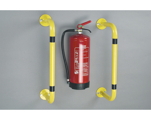 Arceau de protection pour montage mural ou au sol acier jaune/noir 350x300 mm Extincteur avec support mural