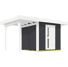 Abri de jardin en bois avec terrasse couverte et porte