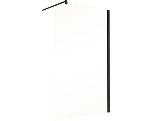 Paroi de douche en verre avec cadre noir et barre de stabilisation