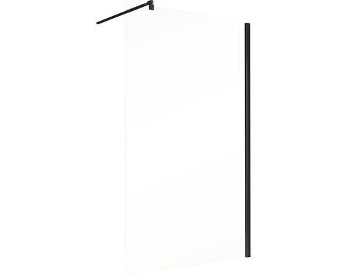 Paroi de douche en verre avec cadre noir et barre de stabilisation