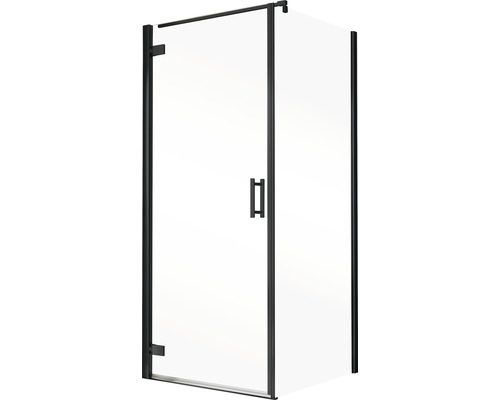Cabine de douche d''angle avec porte pivotante et cadre noir