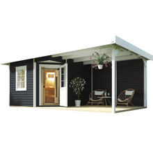 Chalet sauna Weka Salo avec poêle 7,5 kW et commande numérique, avec portes en bois et vitrage à isolation thermique, anthracite/blanc