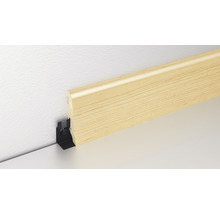 Plinthe en bois avec clips de fixation au mur et au sol