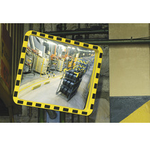 Miroir industriel G 2 en verre acrylique résistant aux chocs avec cadre noir-jaune rectangulaire 60 cm x 80 cm