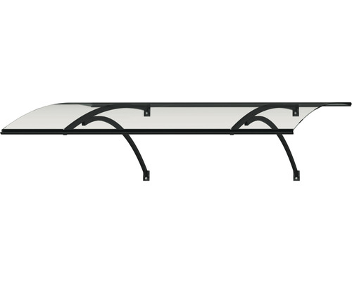 Vordach mit durchsichtiger Abdeckung und schwarzer Halterung