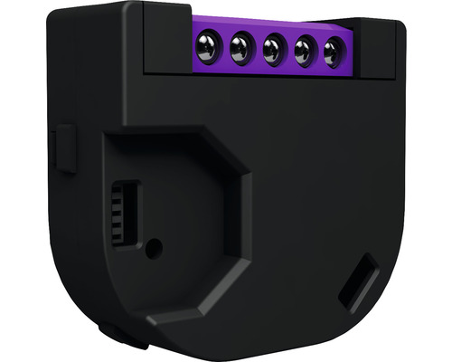 Schwarzer Smart Home Lichtschaltereinsatz mit violettem Anschlussblock