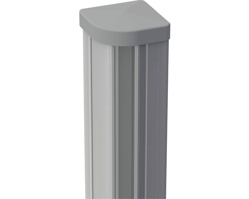 Poteau d'angle GroJa Flex, Lumino variable en angle à sceller dans le béton avec chapeau de poteau 7 x 7 x 240 cm gris argent